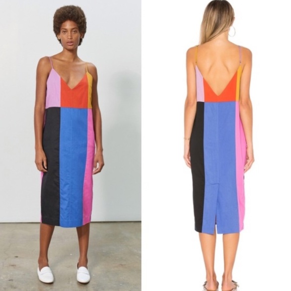 Mara Hoffman Georgia Color Block Midi Dress w V Back - Picture 2 of 11